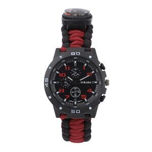 STRADA Watch with Red and Black Nylon Strap and Stainless Steel Back